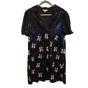 Simply Southern Large Women Black White Bow Sequin‎ Dress KY Derby Country Club